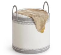 SONGMICS Cesto para Ropa Sucia, Cesta Ropa Sucia 90 L, Cesto Almacenaje con Tapa, Cuerda de Algodón, con Asa, Cordón, para Ropa, Mantas, Salón, Dormitorio, 50 x 50 x 46 cm, Gris Paloma RLH090G01
