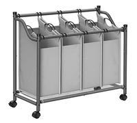 SONGMICS Cesto para Ropa Sucia con Ruedas, Carrito para Lavandería con 4 Bolsas Extraíbles, Cesta Ropa, Carro de Ropa, para Cuarto de Lavado, Dormitorio, Baño, 4 x 35 L, Gris Paloma LSF005GS