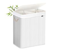 SONGMICS Cesto Ropa Sucia, 100 L, Bambú, con Tapa, Plegable | Cesta Colada, con Asas, Bolsa Interior Extraíble y Lavable a Máquina, Blanco, Colección RONEX LCB64WT