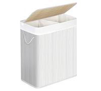 SONGMICS Cesto Ropa Sucia, 100 L, Cesta Colada 2 Clasificaciones, con Tapa, Bambú, con Asas, Plegable, Bolsa Interior Extraíble y Lavable a Máquina, para Lavandería, Dormitorio, Blanco LCB64WT