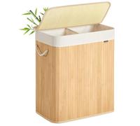 SONGMICS Cesto Ropa Sucia, 100 L, Cesta Colada 2 Clasificaciones, con Tapa, Bambú, con Asas, Plegable, Bolsa Interior Extraíble y Lavable a Máquina, para Lavandería, Dormitorio, Natural LCB0074Y01