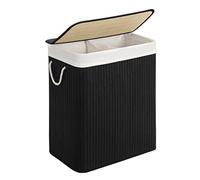 SONGMICS Cesto Ropa Sucia, 100 L, Cesta Colada 2 Clasificaciones, con Tapa, Bambú, con Asas, Plegable, Bolsa Interior Extraíble y Lavable a Máquina, para Lavandería, Dormitorio, Negro LCB64BK