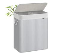 SONGMICS Cesto Ropa Sucia, 100 L, Cesta Colada 2 Clasificaciones, con Tapa, Bambú, con Asas, Plegable, Bolsa Interior Extraíble y Lavable a Máquina, para Lavandería, Dormitorio, Gris LCB064G01
