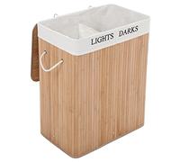 SONGMICS Cesto Ropa Sucia, 100 L, Cesta Ropa Sucia 2 Clasificaciones, con Tapa, Bambú, con Asas, Plegable, Bolsa Interior Extraíble y Lavable a Máquina, para Lavandería, Dormitorio, Natural LCB64Y