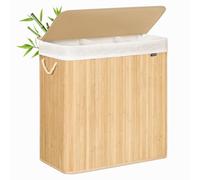 SONGMICS Cesto Ropa Sucia, 150 L, Cesta Colada 3 Clasificaciones, con Tapa, Bambú, con Asas, Plegable, Bolsa Interior Extraíble y Lavable a Máquina, para Lavandería, Dormitorio, Natural LCB091N01
