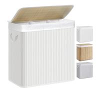 SONGMICS Cesto Ropa Sucia, 150 L, Cesta Ropa Sucia 3 Clasificaciones, con Tapa, Bambú, con Asas, Plegable, Bolsa Interior Extraíble y Lavable a Máquina, para Lavandería, Dormitorio, Blanco LCB091W01