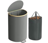 SONGMICS Cesto Ropa Sucia, Cesta de Colada 90 L, con Tapa y Bolsa Extraíble, para Lavandería, Dormitorio y Salón, Gris Pizarra y Beige Natural LCB547G01