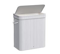 SONGMICS Cesto Ropa Sucia con Tapa, Cesta Ropa Sucia de Bambú, Bolsa Interior Extraíble y Lavable a Máquina, con Asas, 100 L, para Lavandería, Dormitorio, Sala de Estar, Gris Paloma LCB063G01