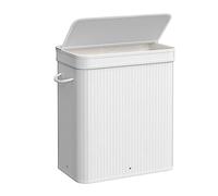 SONGMICS Cesto Ropa Sucia con Tapa, Cesta Ropa Sucia de Bambú, Bolsa Interior Extraíble y Lavable a Máquina, con Asas, 100 L, para Lavandería, Dormitorio, Sala de Estar, Blanco Nube LCB063W01