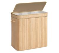 SONGMICS Cesto Ropa Sucia con Tapa, Cesta Ropa Sucia de Bambú, Bolsa Interior Extraíble y Lavable a Máquina, con Asas, 150 L, para Lavandería, Dormitorio, Sala de Estar, Beige Natural LCB062N01