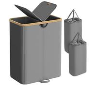 SONGMICS Cesto Ropa Sucia de 2 Compartimentos, Cesta de Colada, 150 L, Clasificador con Tapa, Bolsas de Ropa Extraíbles, para Lavadero, Dormitorio, Salón, Gris Pizarra y Beige Natural LCB523G01