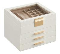 SONGMICS Colección GISELLA - Caja de Joyas, Caja Joyero de 4 Niveles, Estuche de Joyería, con 3 Cajones, Gran Capacidad, Estilo Moderno, Blanco Nube y Dorado, 20,3 x 23,1 x 16,5 cm JBC173W01