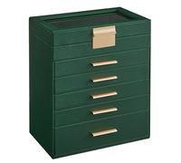 SONGMICS Colección GISELLA - Caja de Joyas, Caja Joyero de 6 Niveles, Estuche de Joyería, con 5 Cajones, Gran Capacidad, Estilo Moderno, Verde Bosque y Dorado, 16,3 x 25,1 x 29 cm JBC171C01
