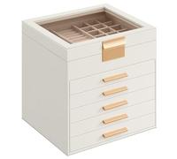 SONGMICS Colección GISELLA - Caja de Joyas, Caja Joyero de 6 Niveles, Estuche de Joyería, con 5 Cajones, Gran Capacidad, Estilo Moderno, Blanco Nube y Dorado, 20,3 x 23,1 x 22,8 cm JBC176W01