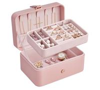 SONGMICS Colección GISELLA - Caja Joyero de Viaje, Caja de Joyas Pequeña, Navidad, 2 Niveles, Joyero Portátil, para Accesorios Grandes, Idea de Regalo, 11,6 x 16 x 7,5 cm, Rosa Jalea JBC166R01
