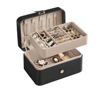 SONGMICS Colección GISELLA - Caja Joyero de Viaje, Caja de Joyas Pequeña, Navidad, 2 Niveles, Joyero Portátil, para Accesorios Grandes, Idea de Regalo, 11,6 x 16 x 7,5 cm, Negro Tinta JBC166B01