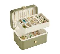 SONGMICS Colección GISELLA - Caja Joyero de Viaje, Caja de Joyas Pequeña, Navidad, 2 Niveles, Joyero Portátil, para Accesorios Grandes, Idea de Regalo, 11,6 x 16 x 7,5 cm, Verde Laurel JBC166C02