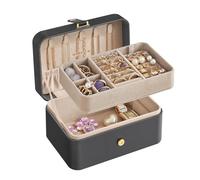 SONGMICS Colección GISELLA - Caja Joyero de Viaje, Caja de Joyas Pequeña, Navidad, 2 Niveles, Joyero Portátil, para Accesorios Grandes, Idea de Regalo, 11,6 x 16 x 7,5 cm, Gris Pizarra JBC166G01