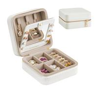 SONGMICS Colección GISELLA - Caja Joyero de Viaje con Espejo, 11,4 x 11,4 x 5,5 cm, Caja de Joyas Pequeña para Mujer, Revestimiento PU, Joyero Portátil, Idea de Regalo, Blanco Nube JBC146BEV2