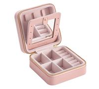 SONGMICS Colección GISELLA - Caja Joyero de Viaje con Espejo, 11,4 x 11,4 x 5,5 cm, Caja de Joyas Pequeña para Mujer, Revestimiento PU, Joyero Portátil, Idea de Regalo, Rosa Jalea JBC146S01