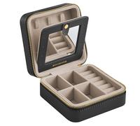 SONGMICS Colección GISELLA - Caja Joyero de Viaje con Espejo, 11,4 x 11,4 x 5,5 cm, Caja de Joyas Pequeña para Mujer, Revestimiento PU, Joyero Portátil, Idea de Regalo, Negro Tinta JBC146BKV1