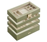 SONGMICS Colección GISELLA - Joyero Apilable, Caja de Joyas de 4 Capas Grande, Tapa de Cristal Transparente, para Cajón de Tocador, Idea de Regalo, Verde Laurel 17 x 28 x 18,3 cm JBC164C02