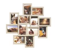 SONGMICS Collage de Marco de Fotos, 12 Marcos para Fotos 10 x 15 cm, Marcos de fotos para Pared, Marcos Múltiples, Decoración de pared, Beige Natural/Blanco con Veta de Madera/Blanco Nube/Marrón Negro