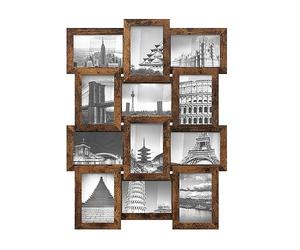 SONGMICS Collage de Marco de Fotos, Juego de 12, 10 x 15 cm | Pantalla Colgante, Requiere Montaje, Marrón Rústico y Vidrio transparente, Colección KAVI RPF026X01