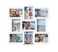 SONGMICS Collage de Marco para 9 Fotos, 10 x 15 cm de Cada Uno, para colgar, para Fotos Familiares, MDF, Protección de Vidrio, Blanco RPF029W01