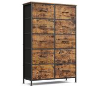 SONGMICS Cómoda, 10 Cajones, Estructura de Acero | Moderno, para Dormitorio, Armario, Pasillo, Salón, Marrón Rústico y Negro Tinta, BELLAH Colección LGS125BH04