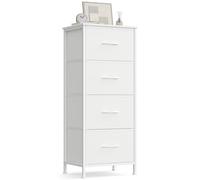 SONGMICS Cómoda, 4 Cajones de Tela, Estructura de Acero | MDF, Tela no Tejida, para Dormitorio, Armario, Pasillo, Salón, nube blanca y Blanco Nieve, Colección BELLAH LGS314WH01