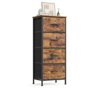 SONGMICS Cómoda, 4 Cajones de Tela, Estructura de Acero | MDF, Tela no Tejida, para Dormitorio, Armario, Pasillo, Salón, Negro Tinta y Marrón Rústico, Colección BELLAH LGS314BH04