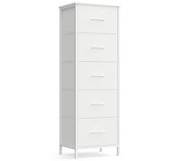 SONGMICS Cómoda, 5 Cajones de Tela, Acero, MDF, Tela no Tejida, para Dormitorio, Armario, Pasillo, Salón, Blanco Nube y Blanco Nieve/Negro Tinta y Negro Ébano