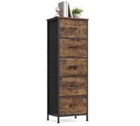 SONGMICS Cómoda, 5 Cajones de Tela, Estructura de Acero | Acero, MDF, Tela no Tejida, para Dormitorio, Armario, Salón, Negro Tinta y Marrón Rústico, BELLAH Colección LGS315BH04