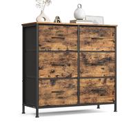 SONGMICS Cómoda, 6 Cajones, Estructura de Acero | Cómoda para Dormitorio, Armario, Pasillo, Salón, Marrón Rústico y Negro Tinta, Colección BELLAH LGS123BH04