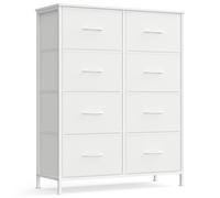 SONGMICS Cómoda, 8 Cajones de Tela, Acero, MDF, Tela no Tejida, para Dormitorio, Armario, Pasillo, Salón, Blanco Nube y Blanco Nieve/Blanco