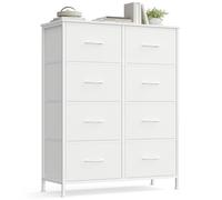 SONGMICS Cómoda, 8 Cajones de Tela, Acero, MDF, Tela no Tejida, para Dormitorio, Armario, Pasillo, Salón, Blanco Nube y Blanco Nieve LGS124WH01