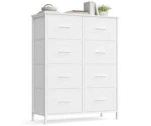 SONGMICS Cómoda, 8 Cajones, Estructura de Acero | Cómoda para Dormitorio, Armario, Pasillo, Salón, Blanco Nube y Blanco Nieve, Colección BELLAH LGS124WH01