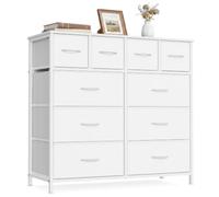 SONGMICS Cómoda, Cajonera con 10 Cajones de Tela, 98,7 x 30 x 96,2 cm | Organizador de Almacenamiento, Estructura de Acero, Nube Blanca, Colección BELLAH LGS236W101