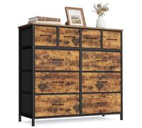 SONGMICS Cómoda, Cajonera con 10 Cajones de Tela, Organizador de Almacenamiento, 98,7 x 30 x 96,2 cm, para Dormitorio, Salón, Pasillo, Marrón Vintage y Negro Tinta, Colección BELLAH LGS236K101