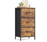SONGMICS Cómoda, Cajonera con 3 Cajones de Tela, Acero | Estructura de Acero, para Dormitorio, Salón, Negro Tinta y Marrón Rústico, Colección BELLAH LGS313BH03