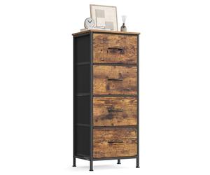 SONGMICS Cómoda, Cajonera con 4 Cajones de Tela, Acero | Estructura de Acero, para Dormitorio, Salón, Negro Tinta y Marrón Rústico, Colección BELLAH LGS314BH04