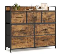 SONGMICS Cómoda, Cajonera, con 7 Cajones de Tela, con Tiradores, Marco de Metal, Estilo Moderno, Marrón Rústico y Negro Tinta LTS137B01