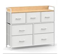SONGMICS Cómoda Cajonera con 7 Cajones de Tela, Marco de Metal | Estilo Moderno, con Tiradores, Blanco Nube y Beige Roble, Colección BELLAH LTS523W57
