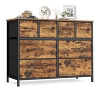 SONGMICS Cómoda, Cajonera con 8 Cajones de Tela, 98,7 x 30 x 74,7 cm | Organizador de Almacenamiento, Estructura de Acero, Marrón Rústico, Colección BELLAH LGS234K101