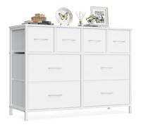 SONGMICS Cómoda, Cajonera con 8 Cajones de Tela, Organizador de Almacenamiento, Estructura de Acero, 98,7 x 30 x 74,7 cm, para Dormitorio, Salón, Pasillo, Nube Blanca, Colección BELLAH LGS234W101