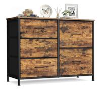 SONGMICS Cómoda con 5 Cajones de Tela, Cajonera, Organizador con Marco de Acero, 98,7 x 30 x 74,7 cm, para Dormitorio, Salón, Pasillo, Marrón Vintage y Negro Tinta, Colección BELLAH LGS235K101