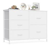 SONGMICS Cómoda con 5 Cajones de Tela, Cajonera, Organizador con Marco de Acero, 98,7 x 30 x 74,7 cm, para Dormitorio, Salón, Pasillo, Nube Blanca, Colección Bellah LGS235W101