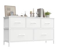 SONGMICS Cómoda con 5 Cajones, Estructura de Acero Resistente | Mueble de Almacenaje, para Dormitorio, Armario, Recibidor y Salón, nube blanca y Blanco Nieve, Colección BELLAH LGS322WH01