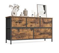 SONGMICS Cómoda con 5 Cajones, Estructura de Acero Resistente | Mueble de Almacenaje, para Dormitorio, Armario, Recibidor y Salón, Marrón Rústico y Negro Tinta, Colección BELLAH LGS322BH04